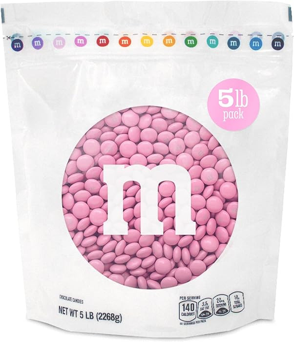M&M’S WORLD Pink Milk Chocolate Candy, 5lbs of M&M'S in Resealable Pack for Candy Bars, Birthda... | Amazon (US)