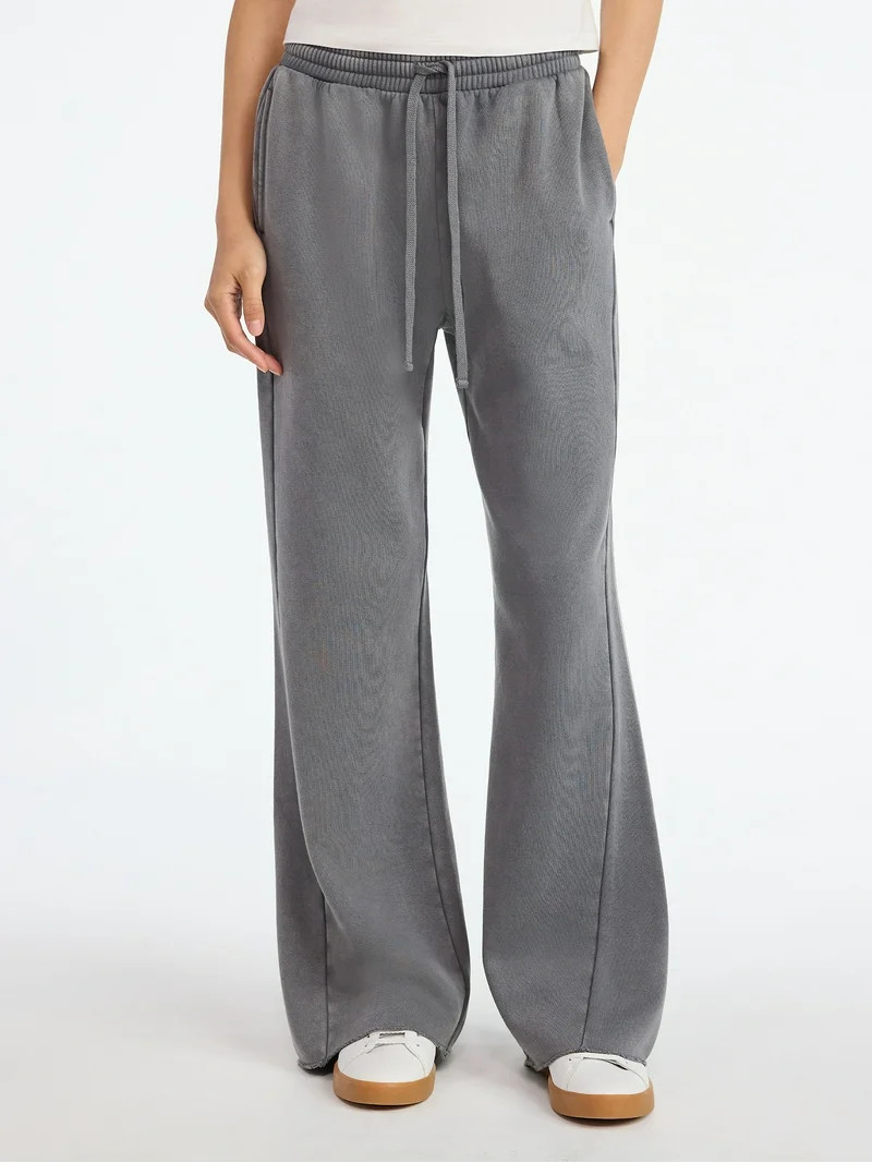 Scoop Women’s Mineral Washed Fleece Flare Leg Sweatpants, Sizes XS-XXL | Walmart (US)