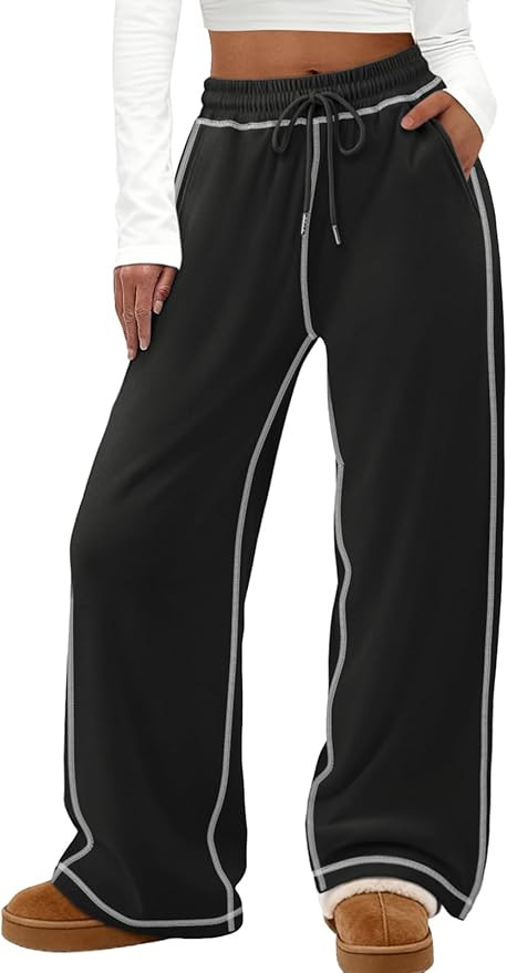 ATHMILE Track Pants Women Sweatpants Wide Leg Straight Drawstring Teen Girl Fall Jogging Soft Lou... | Amazon (US)