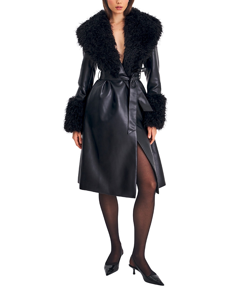 Miss Circle Zariah Faux Fur Trimmed Longline Faux Leather Coat | Bloomingdale's (US)