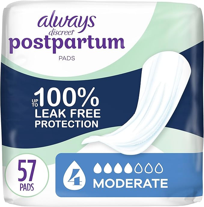 Always Discreet Postpartum Incontinence Pads, Moderate Absorbency, 57 Count | Amazon (US)