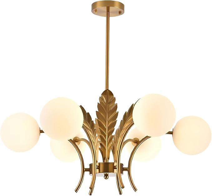 Mid Century Milk Glass Chandelier Gold G9 Ceiling Chandelier Light Industrial Metal Adjustable Pe... | Amazon (US)