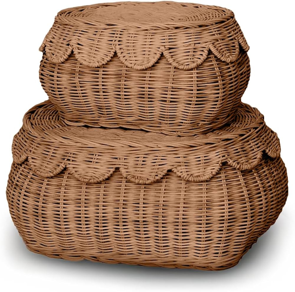 BEBE BASK The Original Scalloped Basket Set Of 2 - Small Scallop Basket - 15 x 10 x 6 In - Hand-W... | Amazon (US)