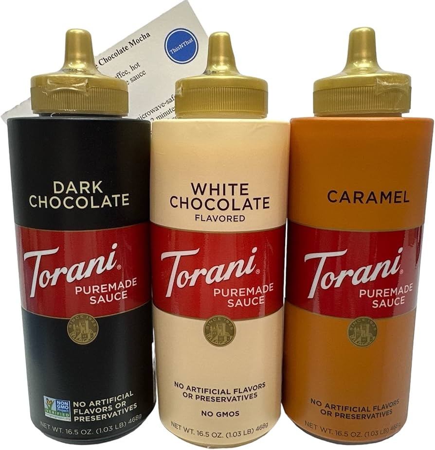 Torani Ice Cream Dessert Sauce Coffee Syrup Toppings 16oz Bottle Bundle: ThisNThat Recipe Card, (... | Amazon (US)