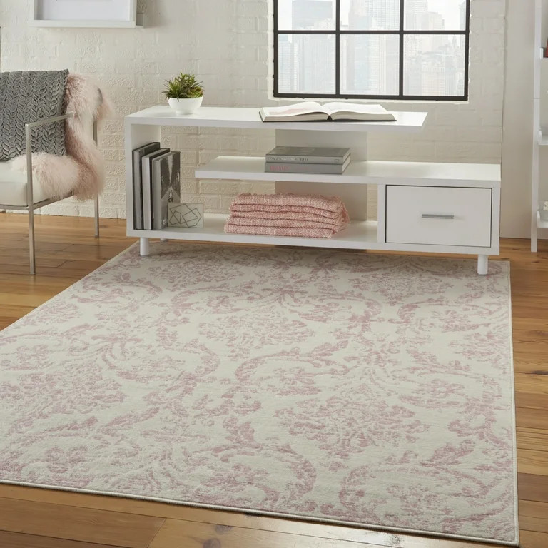 Bliss Farmhouse Transitional Damask Ivory/Pink 5' x 7' Area Rug | Walmart (US)