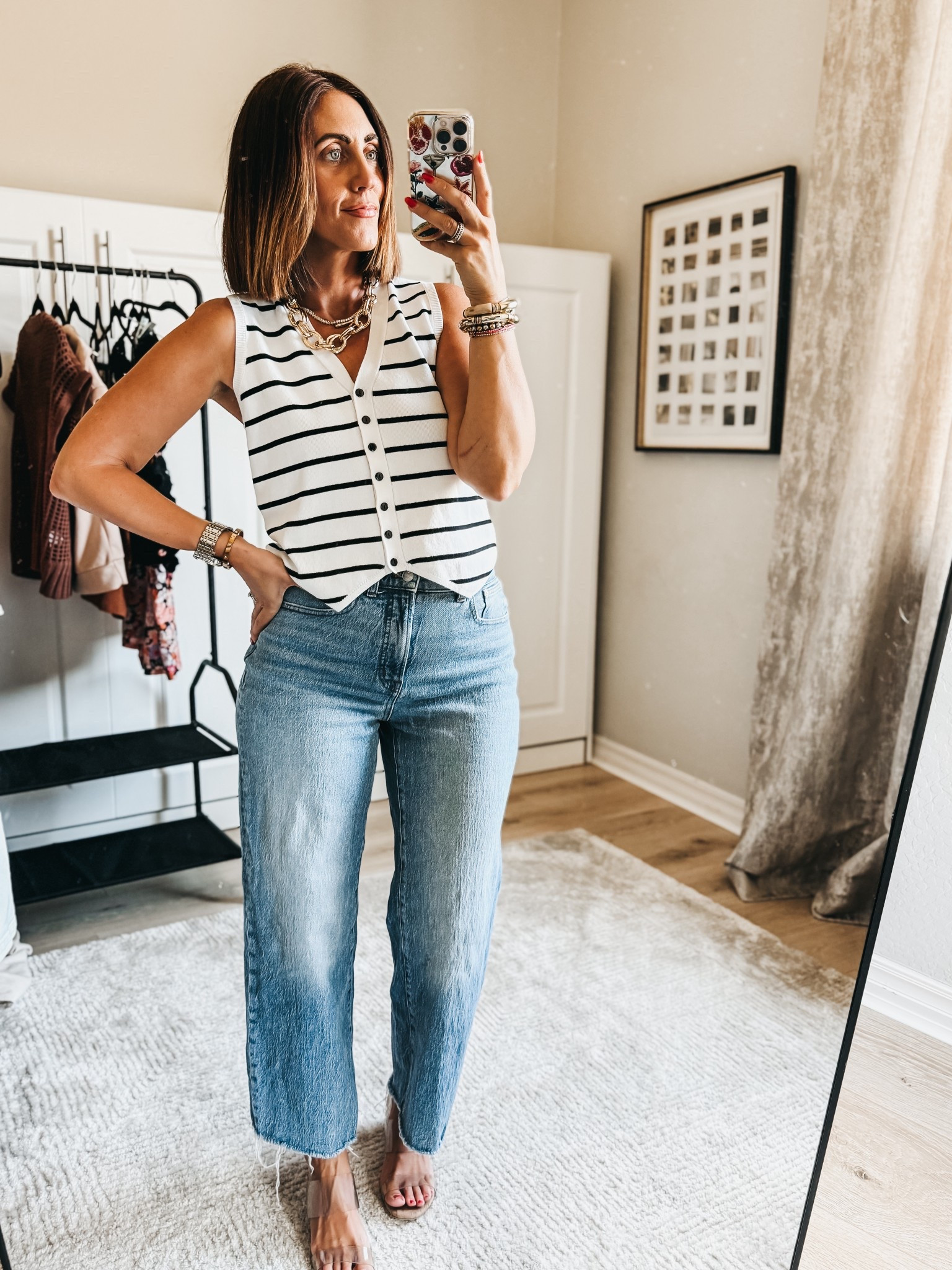 Easy early fall idea with a striped vest and denim! 

- This striped vest comes as a set with shorts, but I love mixing and matching them! It’s a light knit sweater material, such a classic! 

* Wearing size small in the vest and size 27 in jeans 

#LTKWorkwear #LTKStyleTip #LTKFindsUnder50