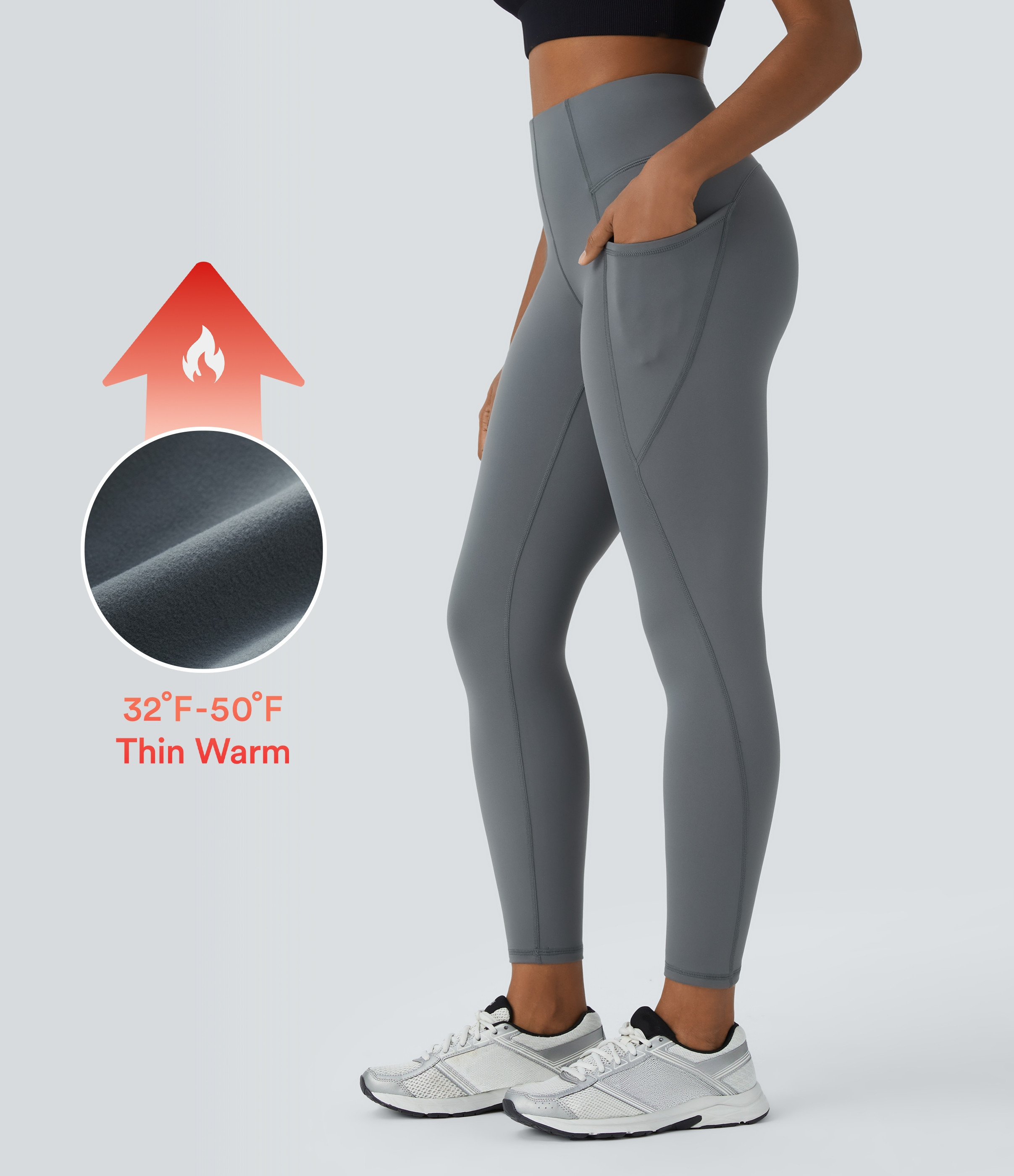 Halara High Waisted Pocket Thermal Yoga Leggings - Blue Tile Gray - L(7/8) gym leggings leggings with pockets leggings with butt lift | HALARA