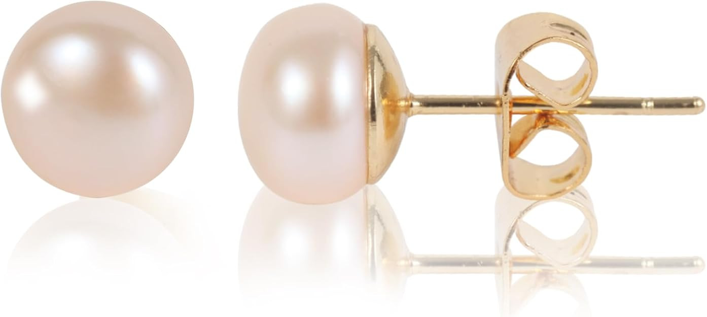 S925 Sterling Silver Plated Gold Pearl Earrings Studs,Handpicked AAA+14K Gold Plated Freshwater C... | Amazon (US)