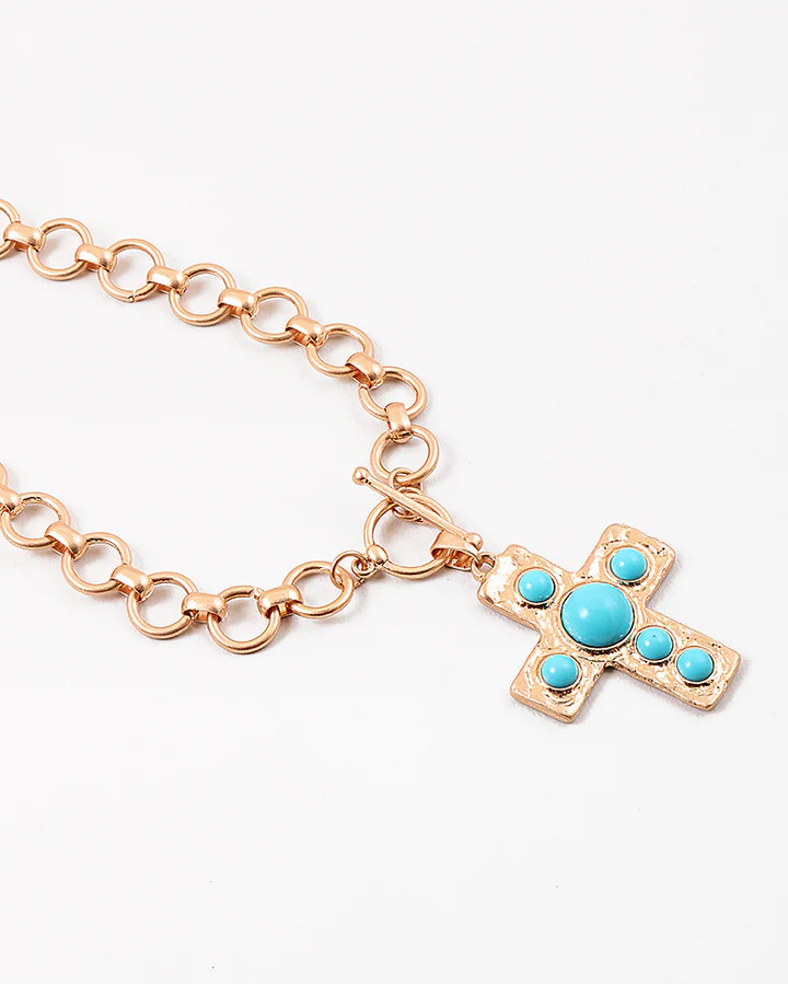 Turquoise and Gold Cross Necklace | Erin McDermott Jewelry