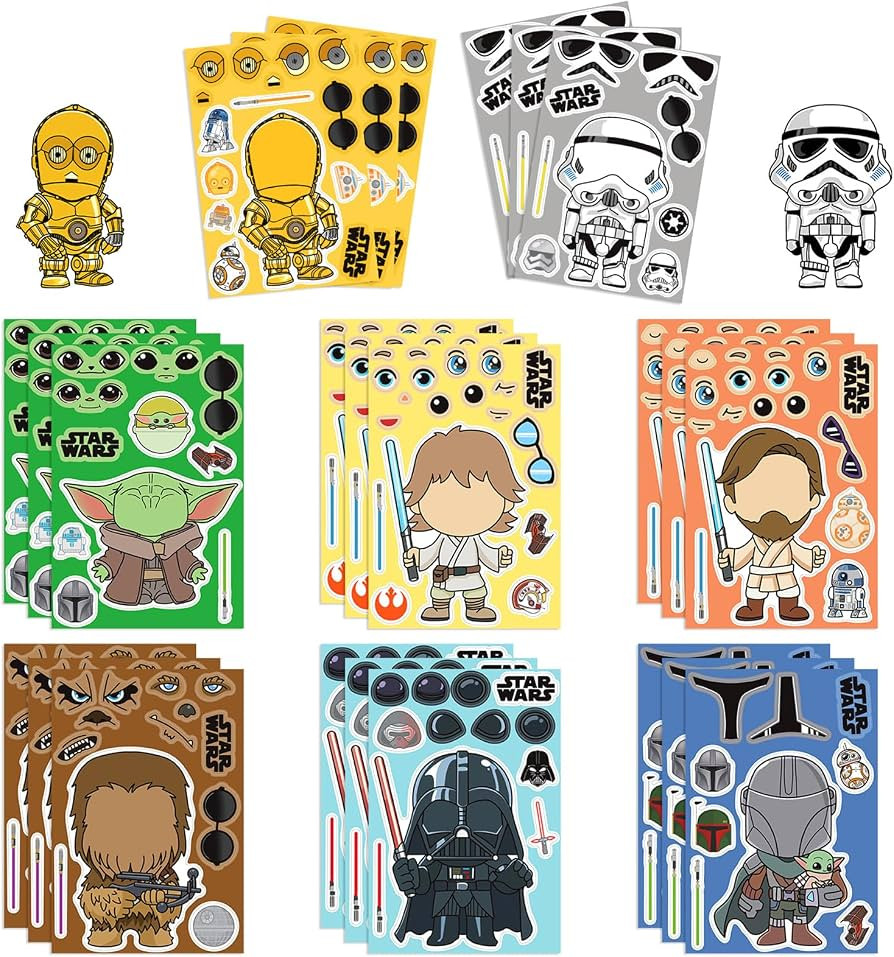 SHOWSUP Movie Star Wars Stickers for Kids, 24 Sheets Make Your Own Cartoon Movie Stickers, Make a... | Amazon (US)