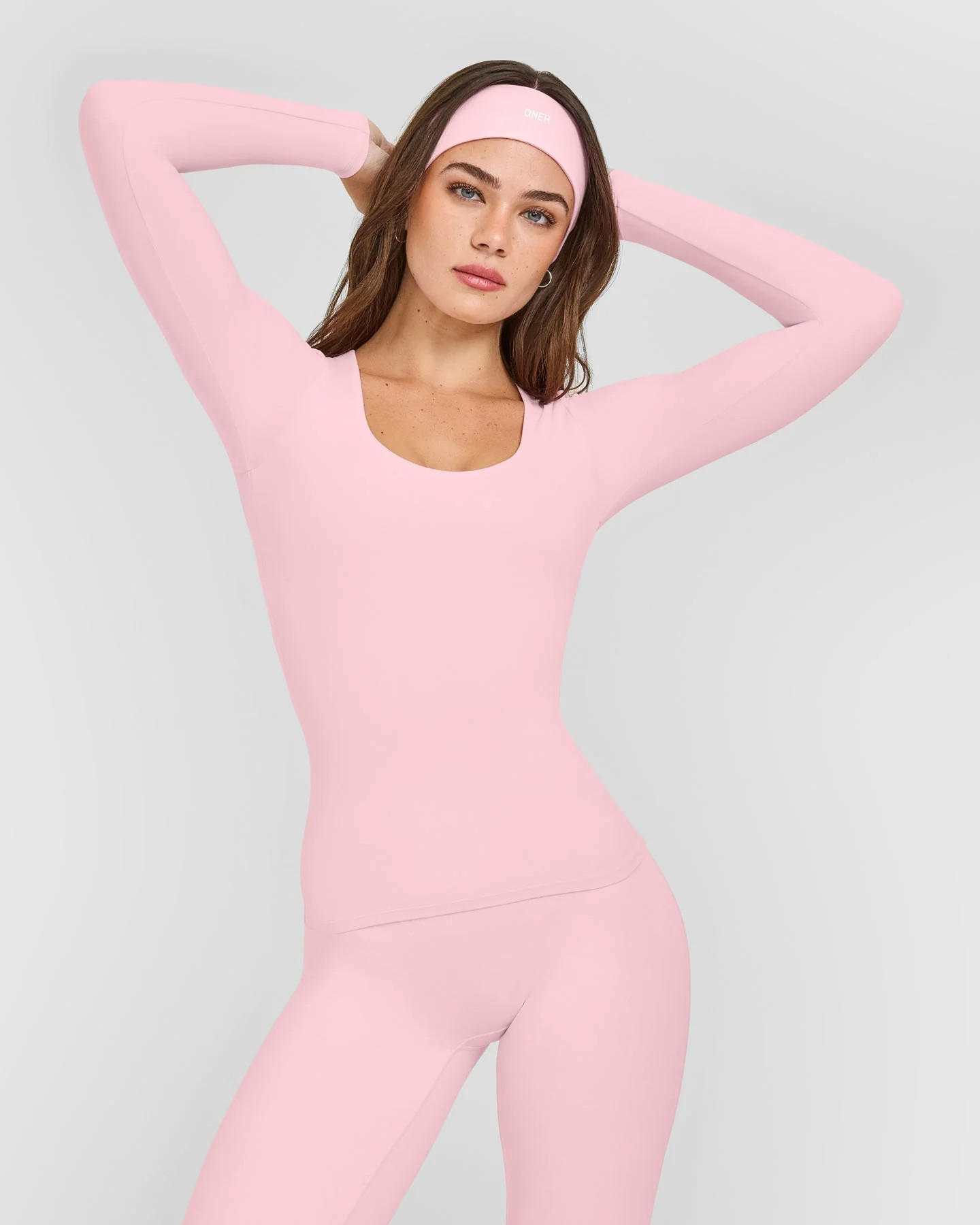 SoftMotion™ Scoop Neck Long Sleeve Top with Built in Bra Shelf with White Logo 
 Cherry Blossom... | Oner Active (UK / US)