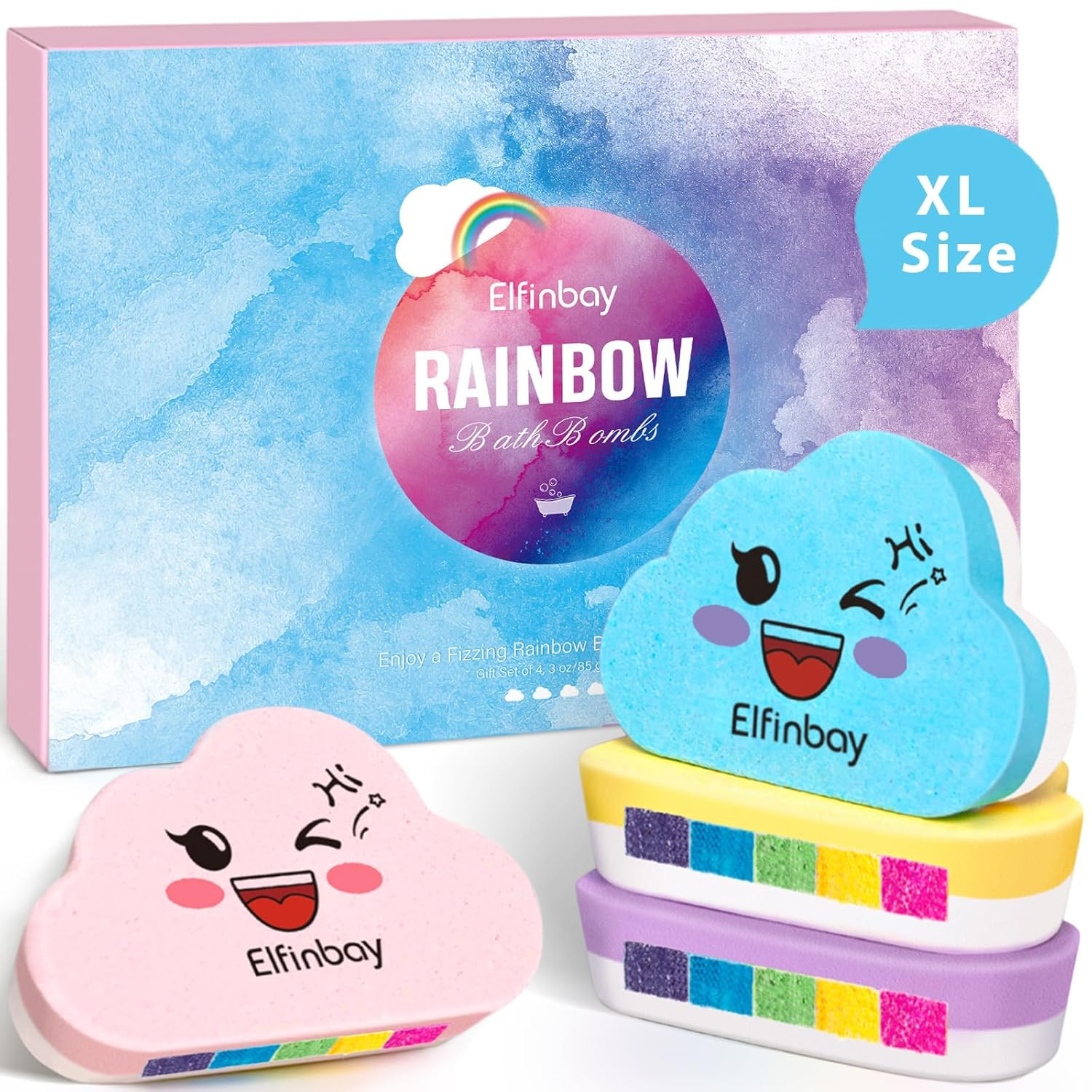 Rainbow Bath Bombs for Kids, 4 XL Kid Bath Bombs with Surprise Colors Inside, Organic Bathbombs f... | Amazon (US)