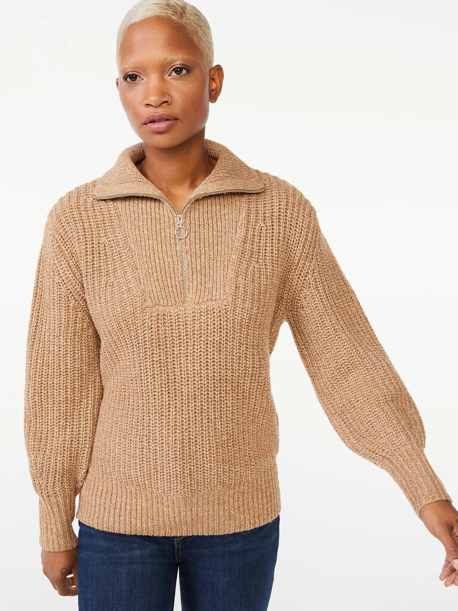 Free Assembly Women's Half Zip Stitch Frame Sweater - Walmart.com | Walmart (US)