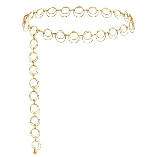 YNR 120cm/47inch Gold Chain Belts for Women Girls,Metal O-ring Chain Waist Belts,Adjustable Metal Link Body Belly Waist Chain,Chain Belt for Dress Pants Coat Jeans | Amazon (UK)