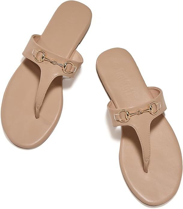 Women's Flat Sandals Metal Chain Flip Flops Summer Comfortable Slip on Slippers Dressy Shoes | Amazon (US)