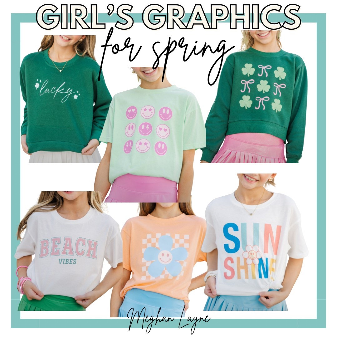 Girls graphic t shirts for spring. Runs TTS and great quality. 

Shop The Mint girls clothing. 

#LTKKids