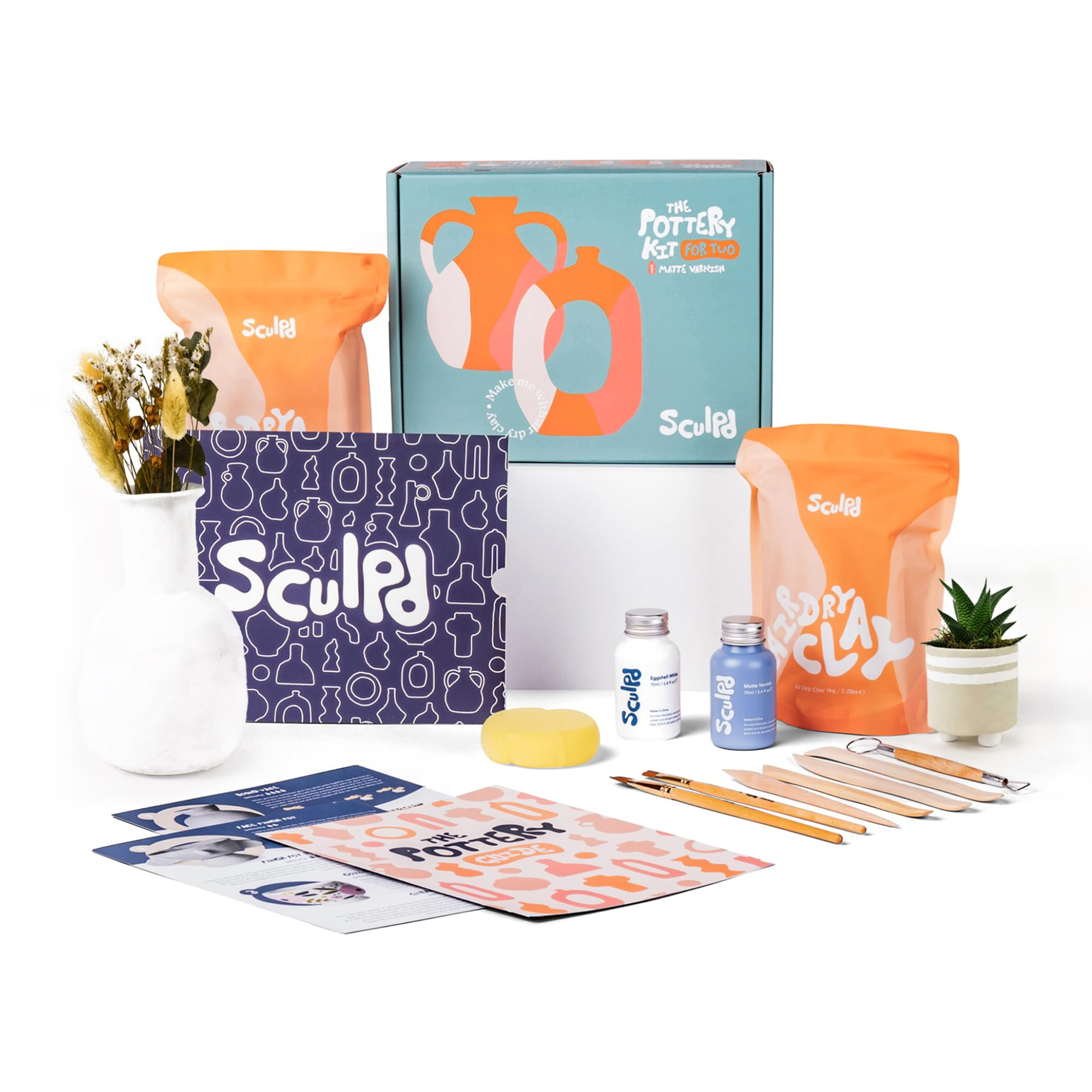 Sculpd - The Original Pottery Kit - Complete Air Dry Clay Kit for Adults Includes Sculpting Tools, Varnish, Paint Brushes, Guides, Arts & Crafts Sets, Gloss Varnish | Amazon (US)