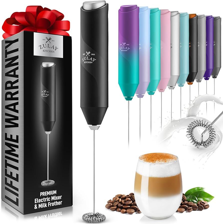 Zulay Kitchen Powerful Milk Frother Wand - Mini Milk Frother Handheld Stainless Steel - Battery O... | Amazon (US)