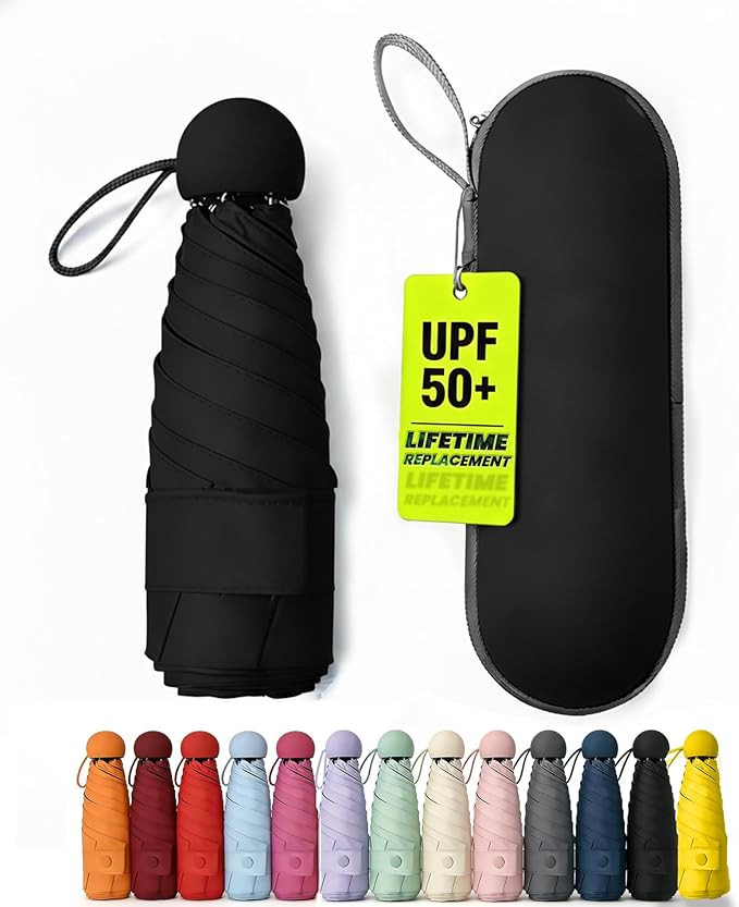 Mini Umbrella for Purse with Case, Sturdy Travel Essentials, UV Sun Protection Lightweight Compac... | Amazon (US)