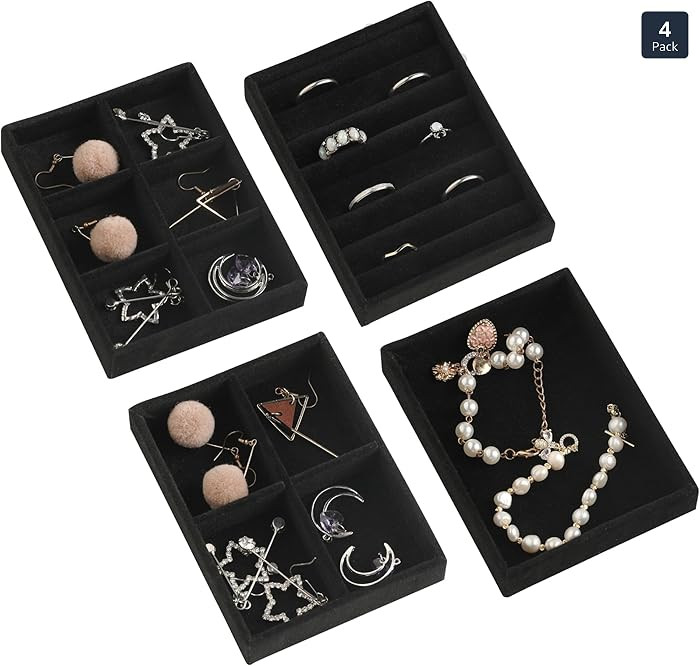 Frebeauty Small Jewelry Tray Set,Stackable Velvet Jewelry Organizer Tray,Mini Jewelry Drawer Orga... | Amazon (US)