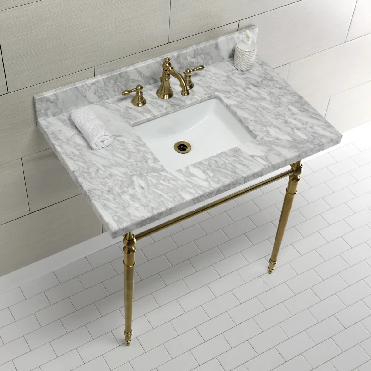 Kingston Brass Edwardian 36-Inch Carrara Marble Console Sink with Brass Legs (8-Inch, 3-Hole) KVP... | Wayfair North America