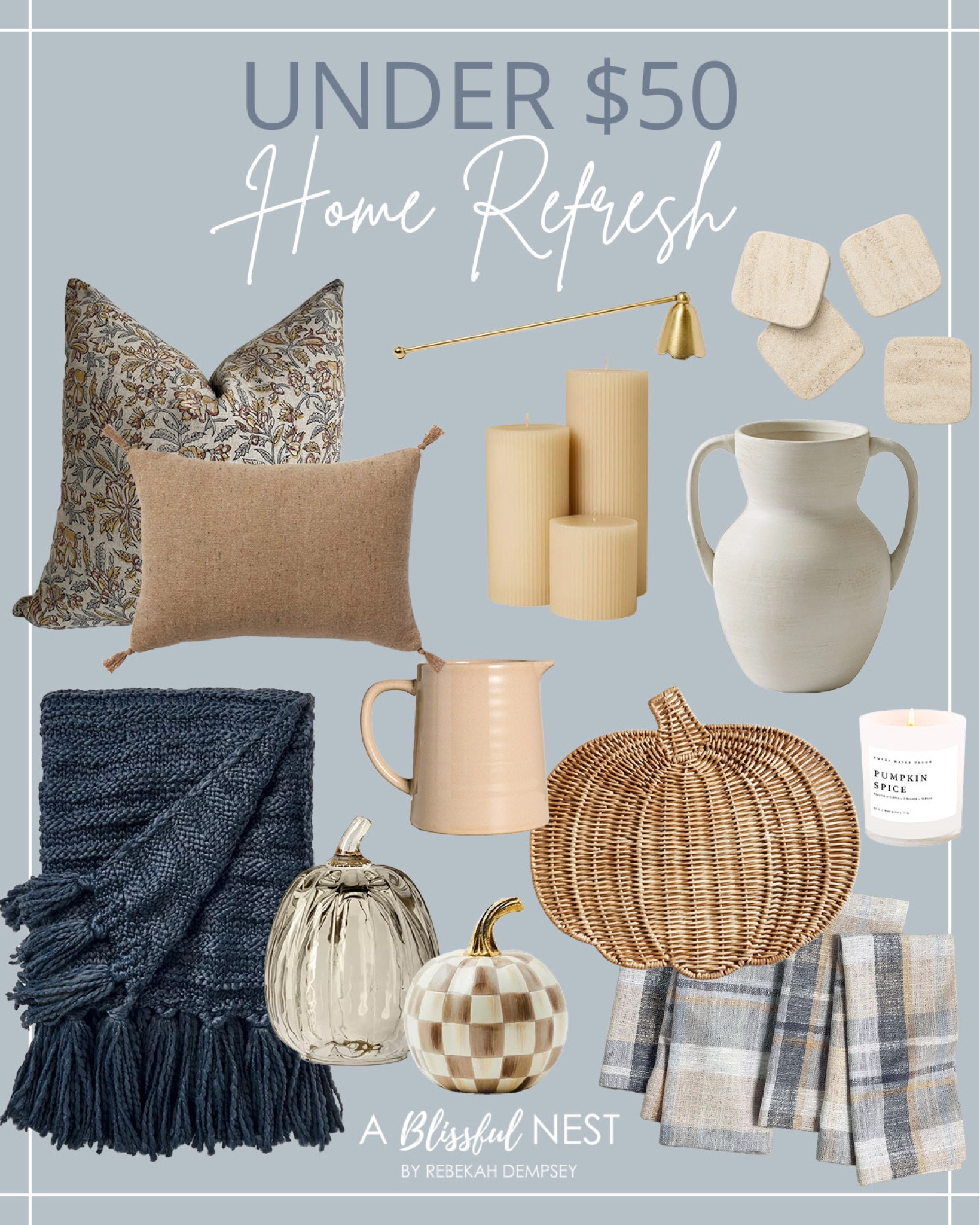 Fall home refresh under $50!

#falldecor

Fall home decor. Fall finds. Neutral fall home decor. Rather pumpkin placemat. Navy throw blanket. Fall throw pillow. Affordable fall home decor  

#LTKHome #LTKFindsUnder50 #LTKSeasonal