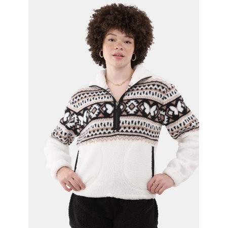 No Boundaries Half Zip Plush Pullover with Pockets, Women's and Women's Plus | Walmart (US)