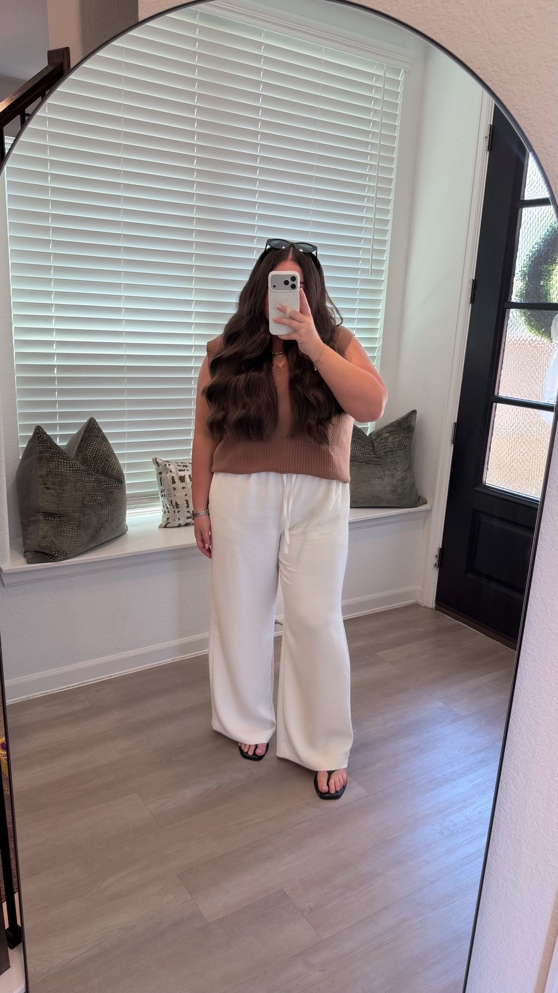 Summer transition outfit. Fall transition outfit. Sweater vest. Short sleeve sweater. White pants. Aritzia pants.

#LTKgrwm #LTKootd #LTKdayinmylife