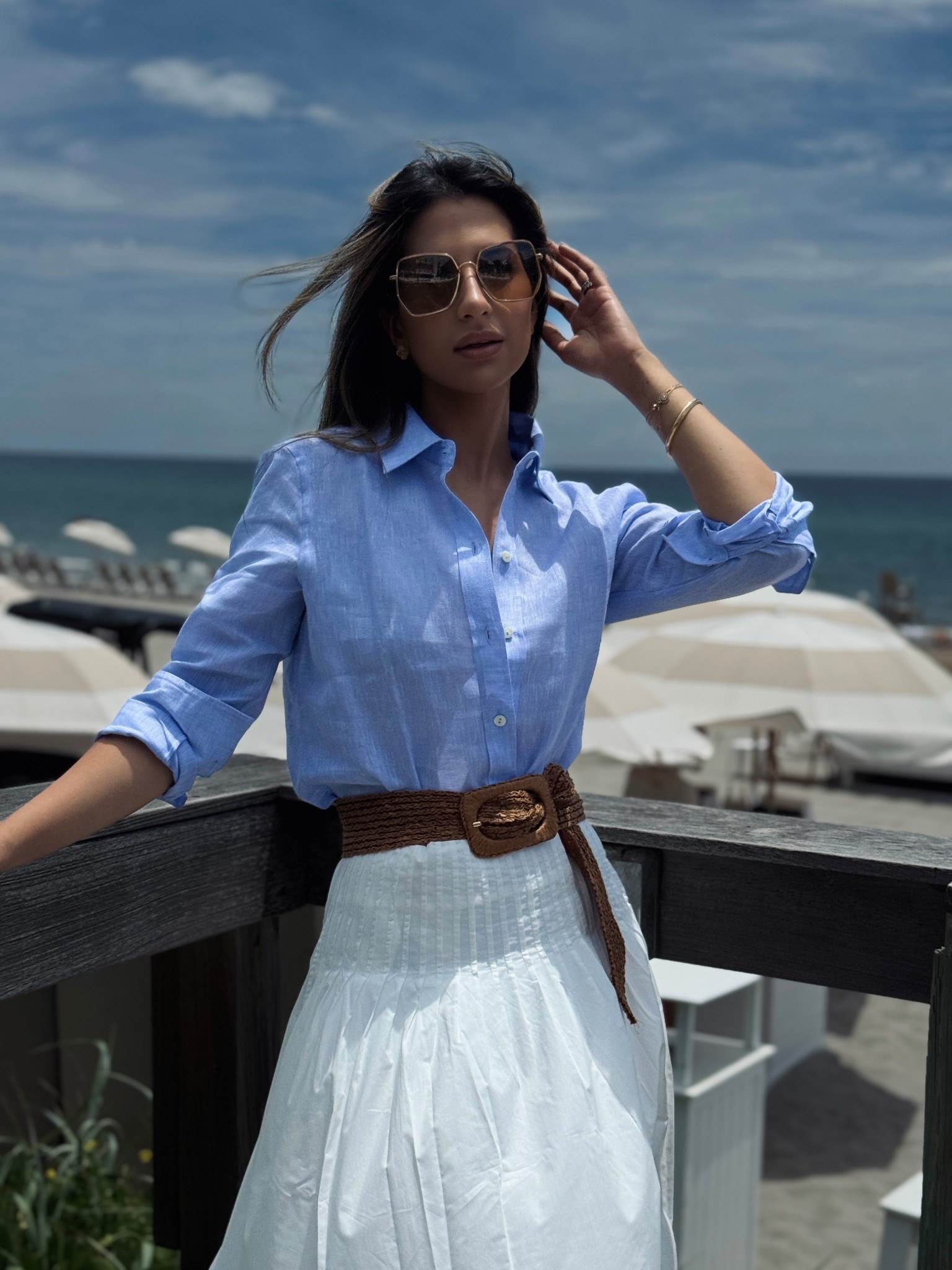 Shirt - linked size 0-2 
Skirt - linked size xxs  
Belt - linked 
Sunglasses - linked 

#LTKSeasonal #LTKPetite