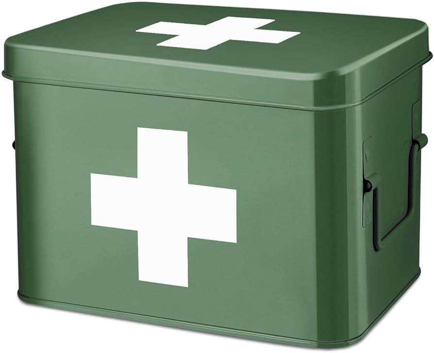 Flexzion First Aid Box Organizer, Empty 8.5 Inch Green Vintage First Aid Kit Tin Metal Medical Bo... | Amazon (US)