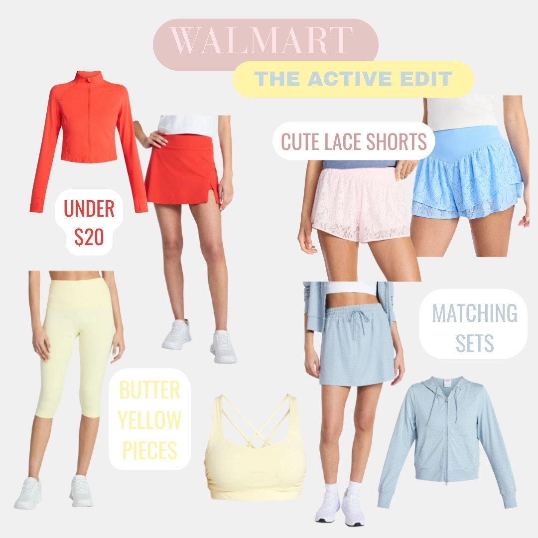 Walmart activewear finds that are too good to pass up 🙌🏼

From matching sets to cute lace shorts and buttery soft basics, this edit has everything you need for spring workouts, walks, and everyday athleisure. The colors are so good this season (especially the butter yellow) and several pieces are under $20 👏🏼

Affordable, comfortable, and actually cute activewear ✔️

#LTKActive #LTKSpringSale #LTKfitnessgoals