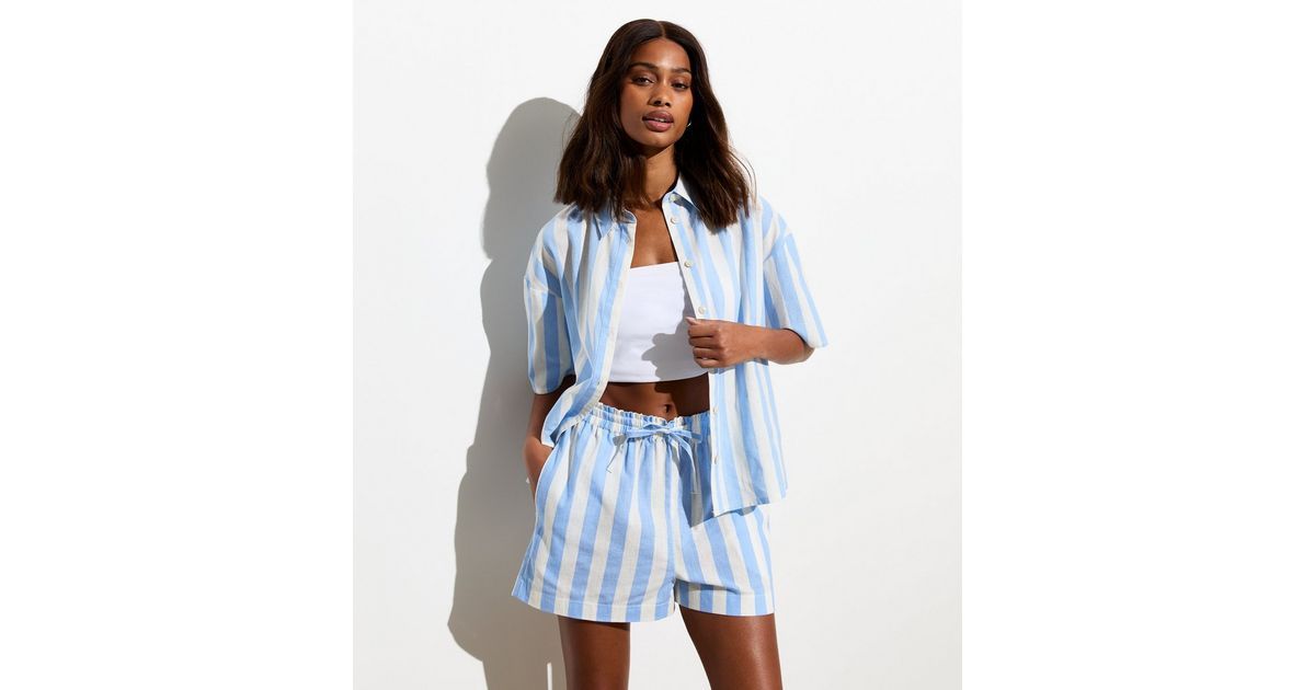 Blue Stripe Linen Blend Short Sleeve Shirt | New Look | New Look (UK)