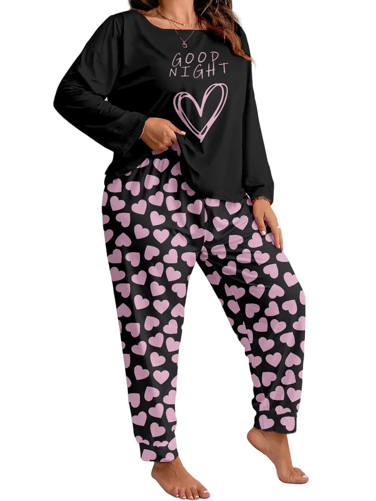 Musefolio Women Plus Size Casual Two-Piece Set - Long Sleeve Nightgown Set - Casual Clothing - Pu... | Walmart (US)