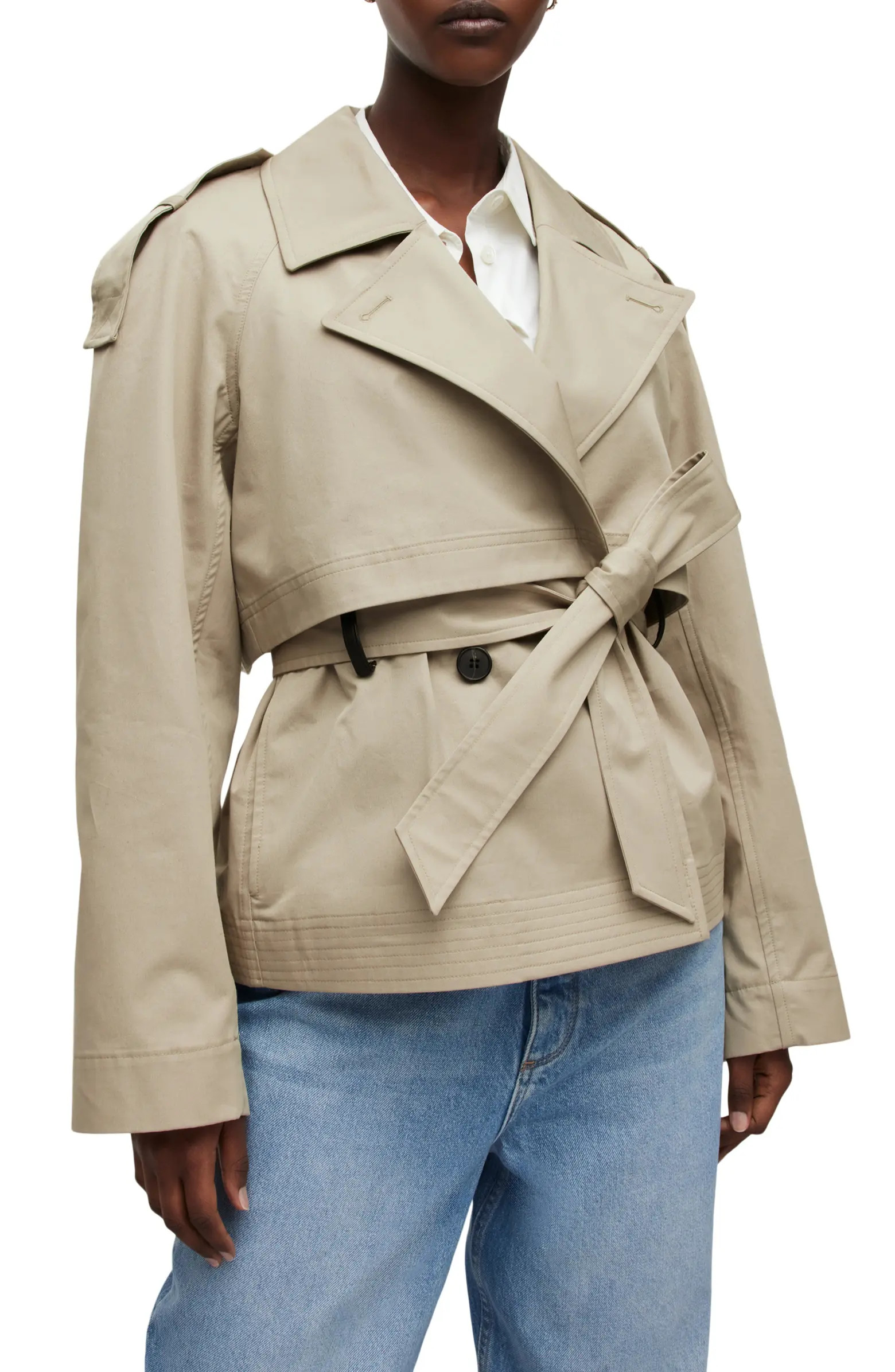 AllSaints Beckette Cotton Crop Trench Coat | Nordstrom | Nordstrom