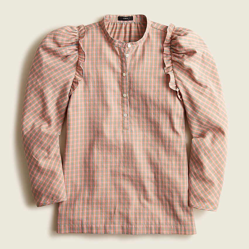 Puff-sleeve top in field check flannel | J. Crew US