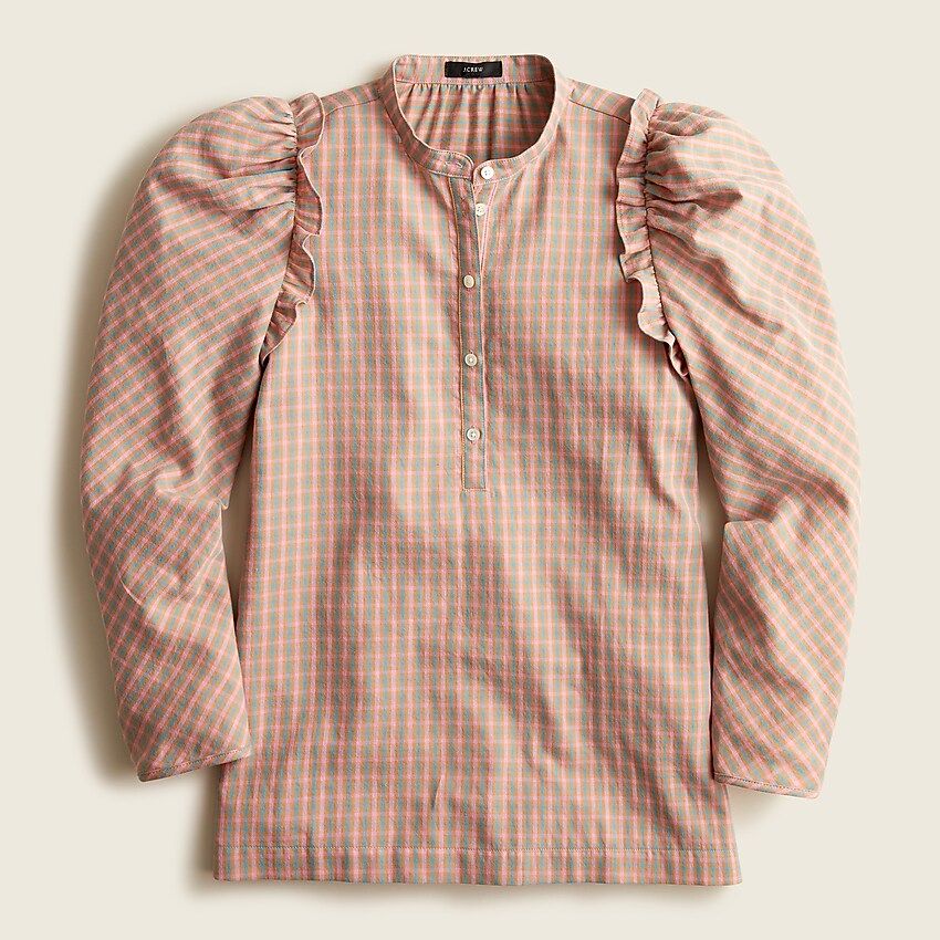 Puff-sleeve top in field check flannel | J.Crew US