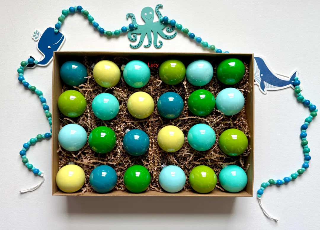 Hand-painted Christmas Ornaments: Blues & Greens, Shatterproof, Set of 24 2.36 Inches - Etsy | Etsy (US)