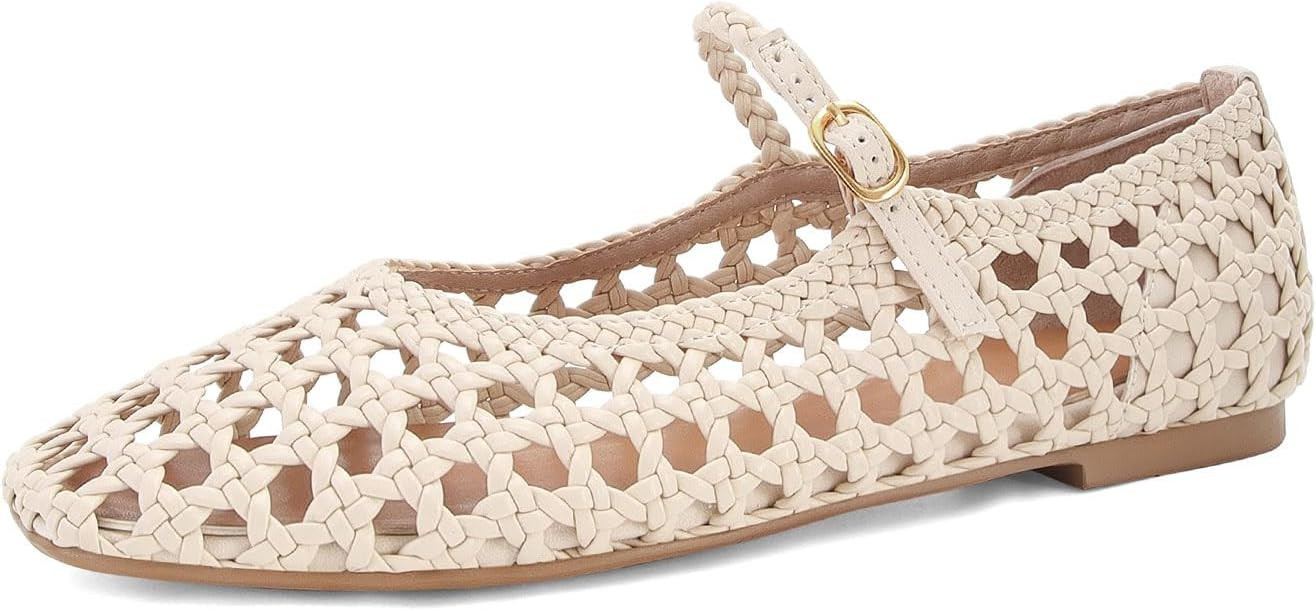 MICIFA Woven Mesh Ballet Flats for Women Round Toe Mary Jane Flats Buckle Strap Ballerina Flats C... | Amazon (US)