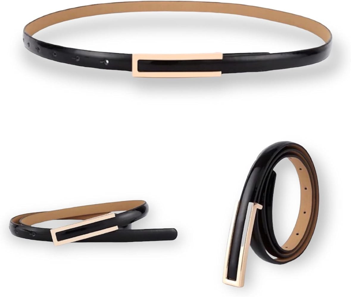 CB Women's Fashion Elegant Skinny Patent Leather Belts Waistband Thin Waist Belt With Gold Color ... | Amazon (US)