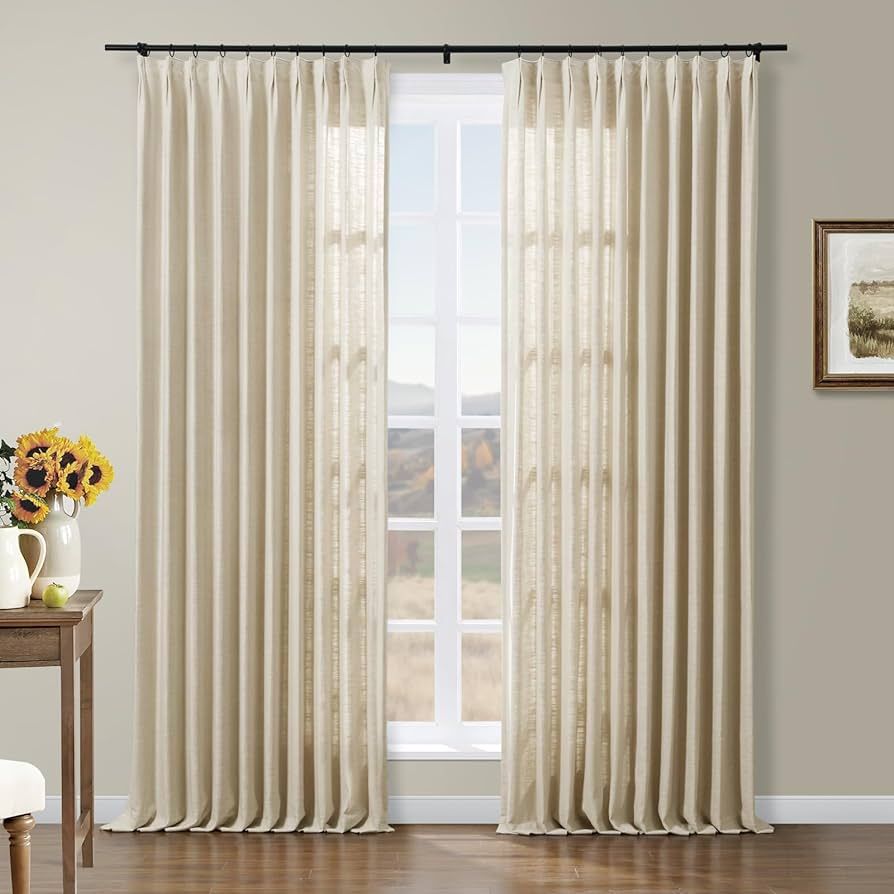 TWOPAGES 52 W x 108 L inch Pinch Pleat Unlined Darkening Drape Faux Linen Curtain Drapery Panel f... | Amazon (US)