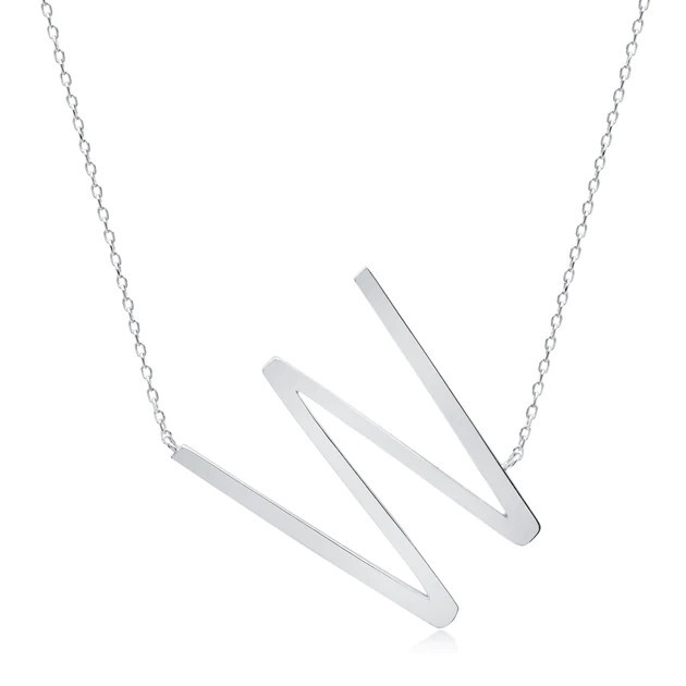Sterling Silver Large Sideways Block Letter Initial with Extendable Cable Chain, 16 to 18 inches | Shop Premium Outlets