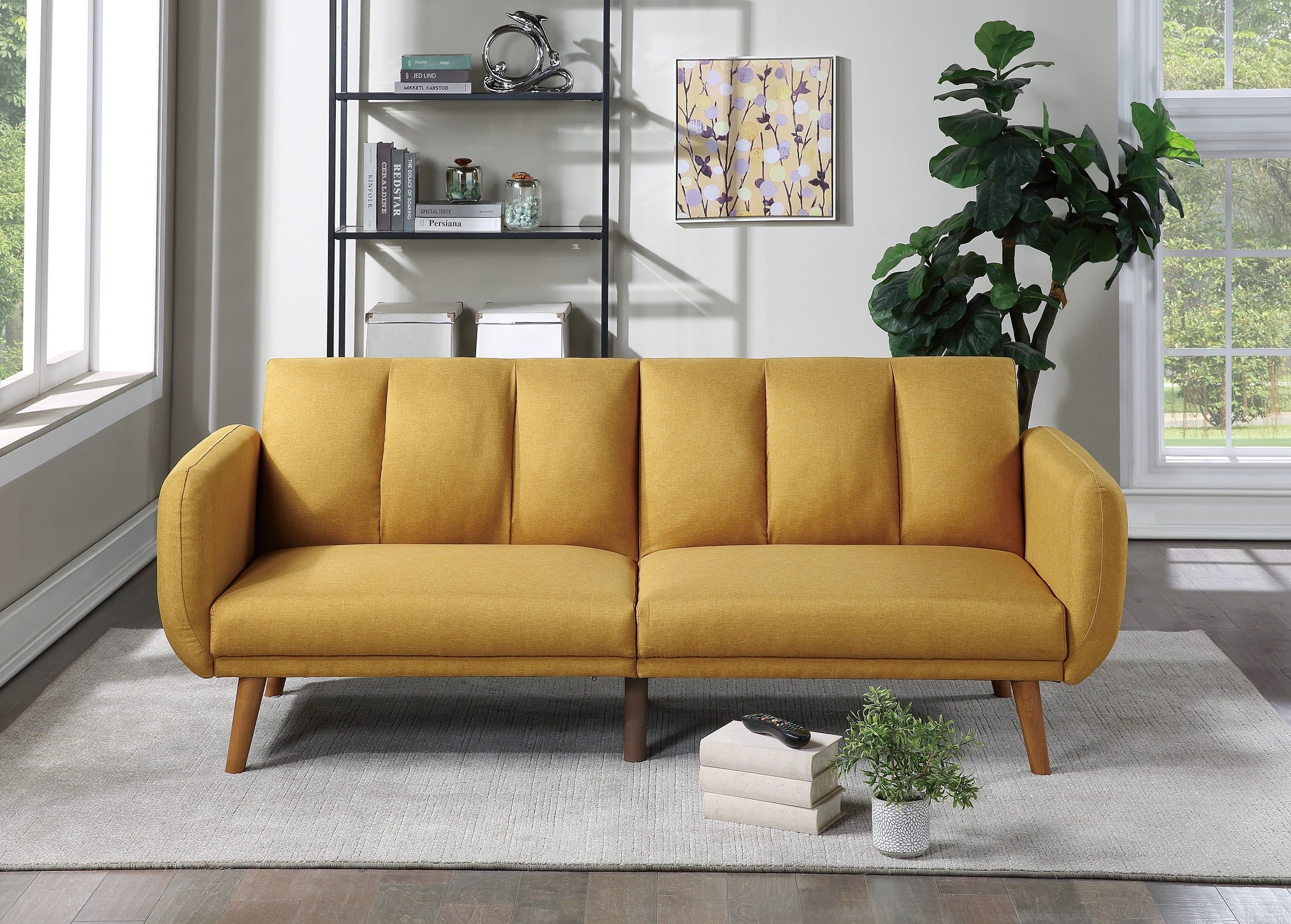 Elegant Cushion Couch Sofa Mustard Polyfiber 1pc Sofa Convertible Bed Wooden Legs Living Room Lou... | Walmart (US)