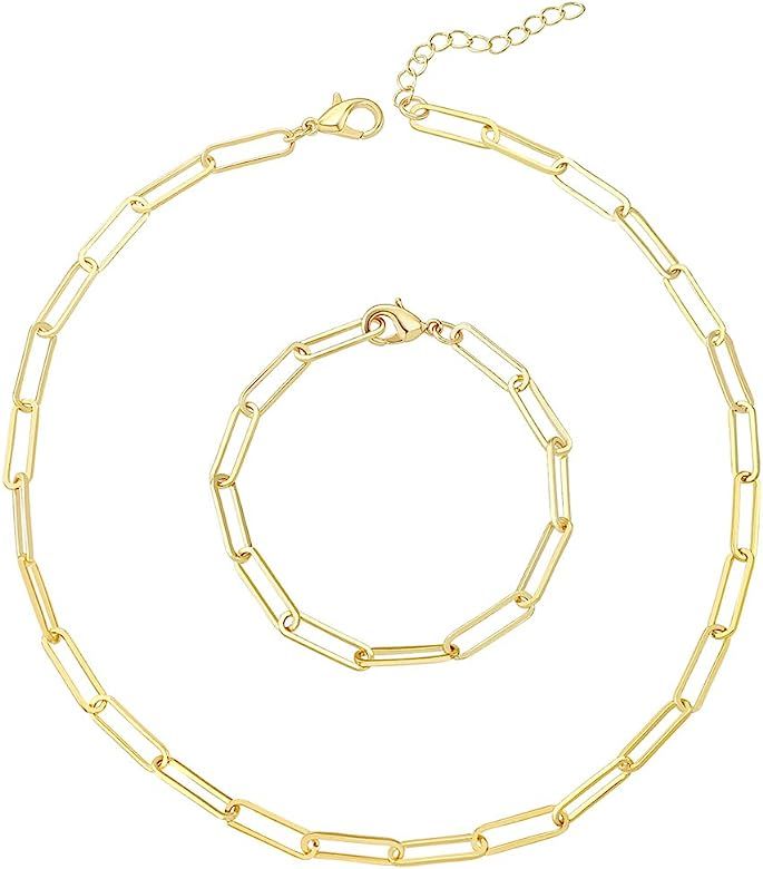 Reoxvo Gold Necklaces for Women,18K Gold Plated Tennis/Paperclip/Cuban/Figaro/Snake Chain/Beaded Bal | Amazon (US)