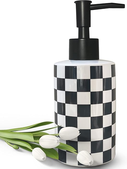 Bathroom Soap Dispenser with Matte Black Pump White Ceramic Soap Dispenser for Kitchen Checkerboa... | Amazon (US)