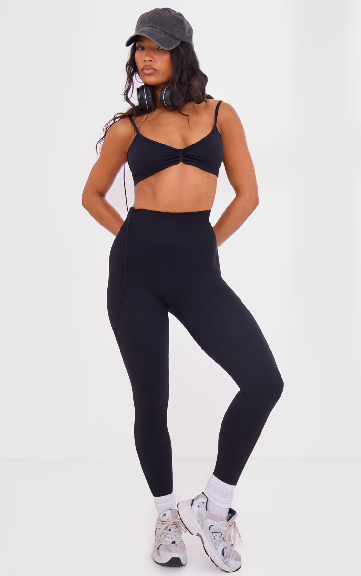 PLT SPORT Black Seamless Contrast Rib High Waist Leggings | Pretty Little Thing (Australia & New Zealand)