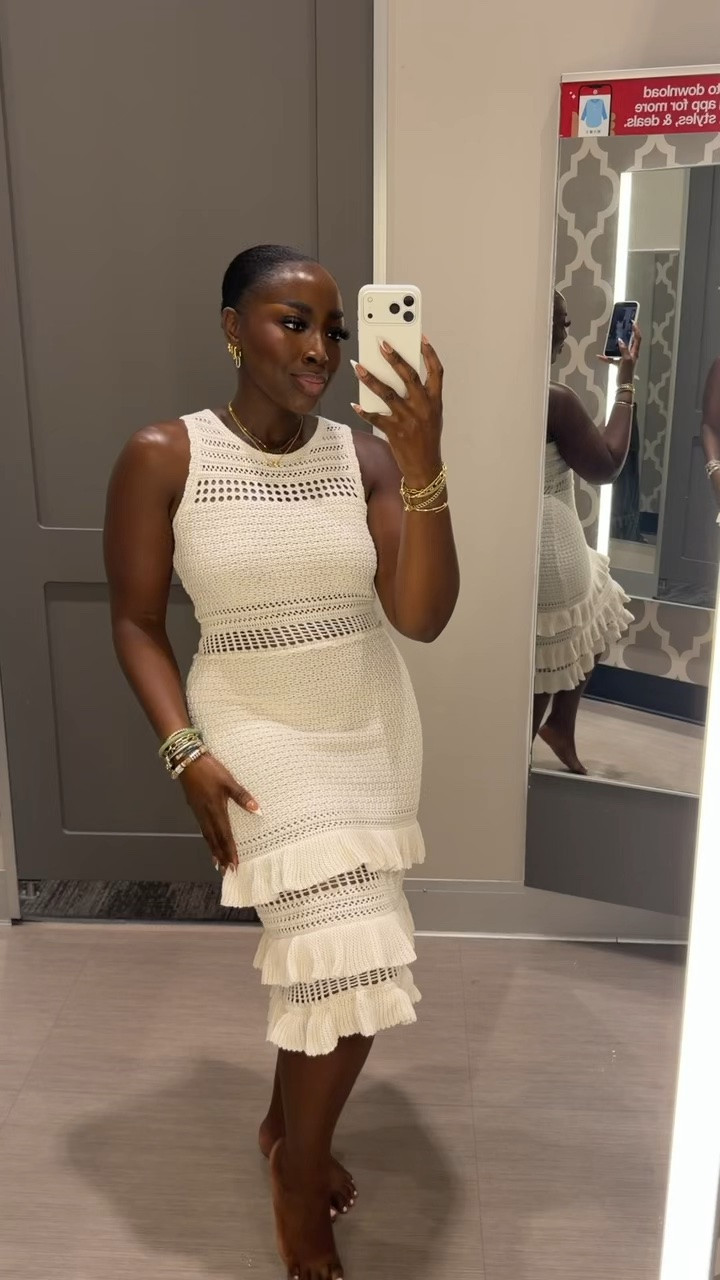 This knit dress also comes in white! Wearing a size small and I think this is so cute, especially because of the tassels.