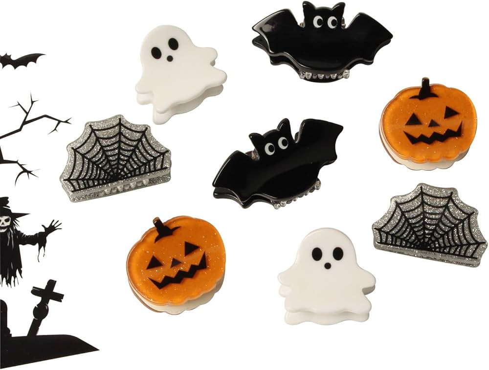 Mini Halloween Hair Claw Clips for Girls Pumpkin Ghost Bat Spider Web Designs Hair Clips Cute Hal... | Amazon (US)