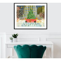 Christmas in Nyc Art, New York City Art Print, Wall Decor, Ice Skating Rockefeller Center | Etsy (US)