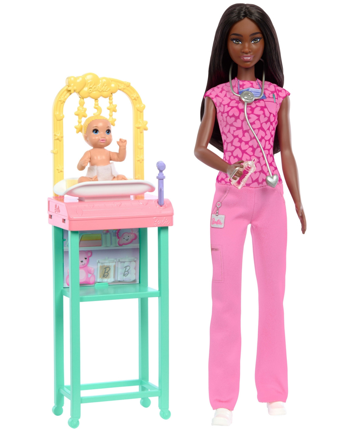 Barbie Baby Doctor Doll with Brunette Fashion Doll, 1 Baby Doll, Furniture & Accessories - Multi-Color | Macy's