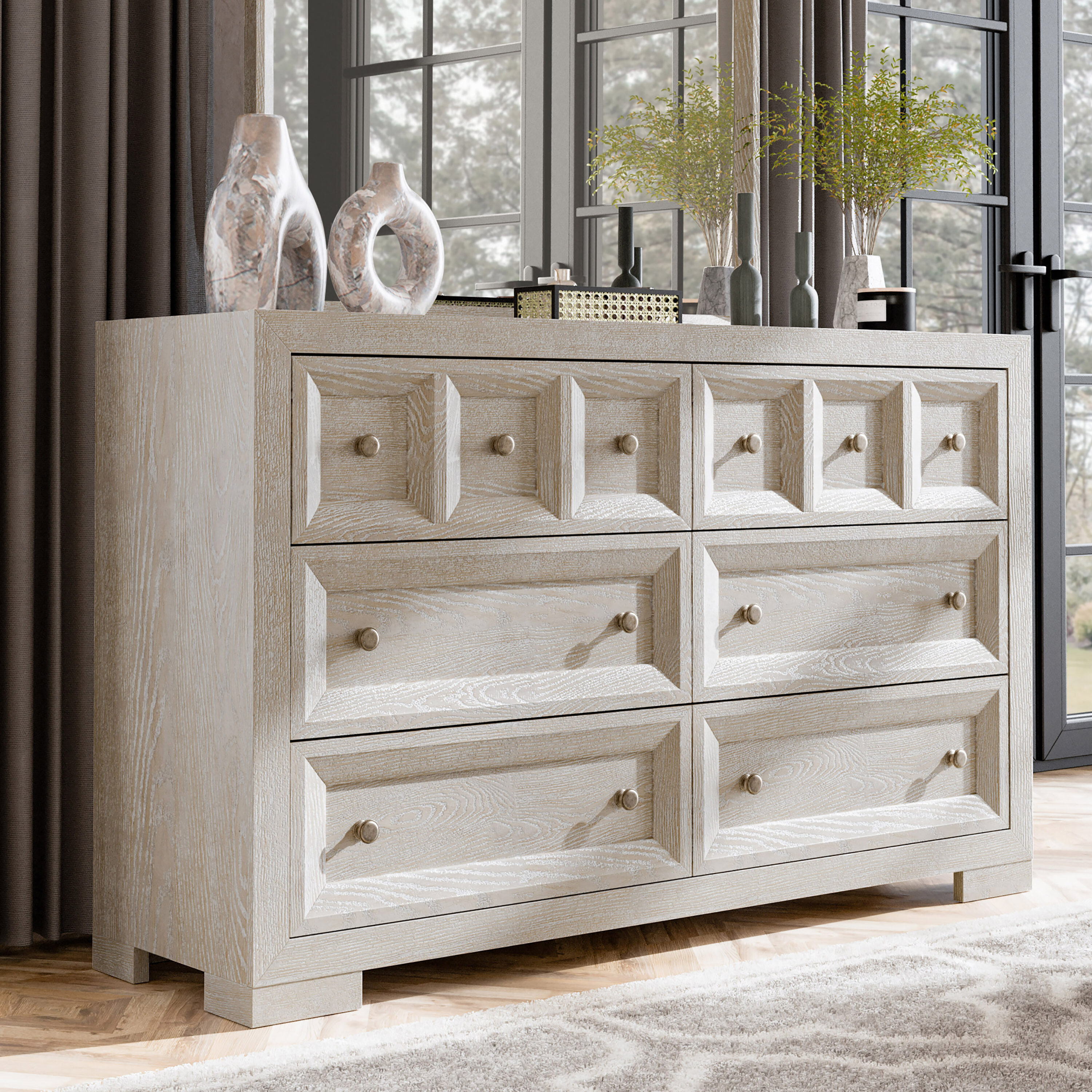 Furniture of America Flonnin Tawny Rubberwood 6 -Drawer 62-in W Standard dresser one_size in Brown | IDF-79011NT-D | Lowe's